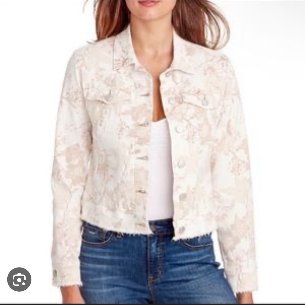 Nine West Jeans Sarah Jeans Jacket Bellini‎ Exotic Leopard print buttoned up XL